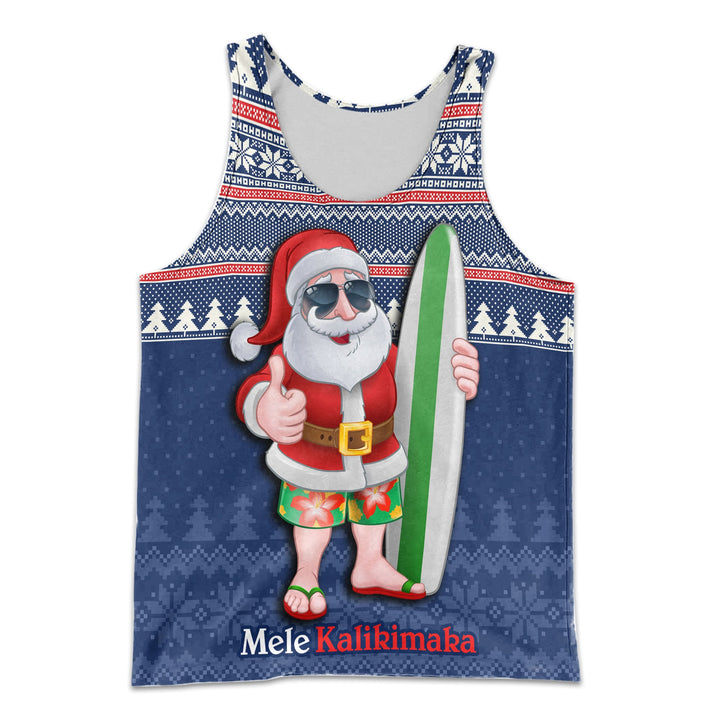Custom Hawaii Men Tank Top Mele Kalikimaka Christmas Santa Claus Surfing