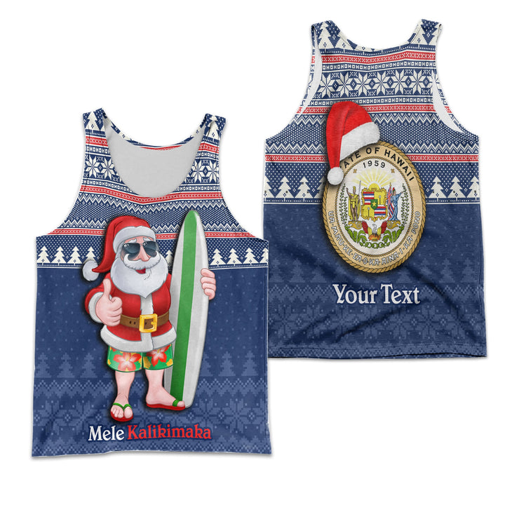 Custom Hawaii Men Tank Top Mele Kalikimaka Christmas Santa Claus Surfing