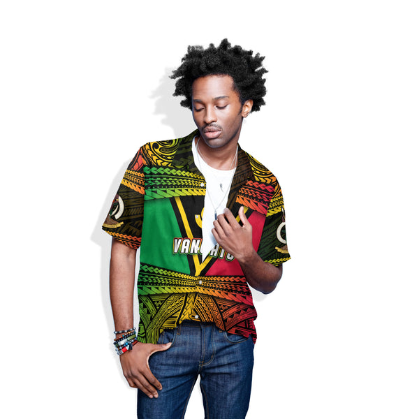 Custom Vanuatu Flag & Coat Of Arms Hawaiian Shirt Reggae Style