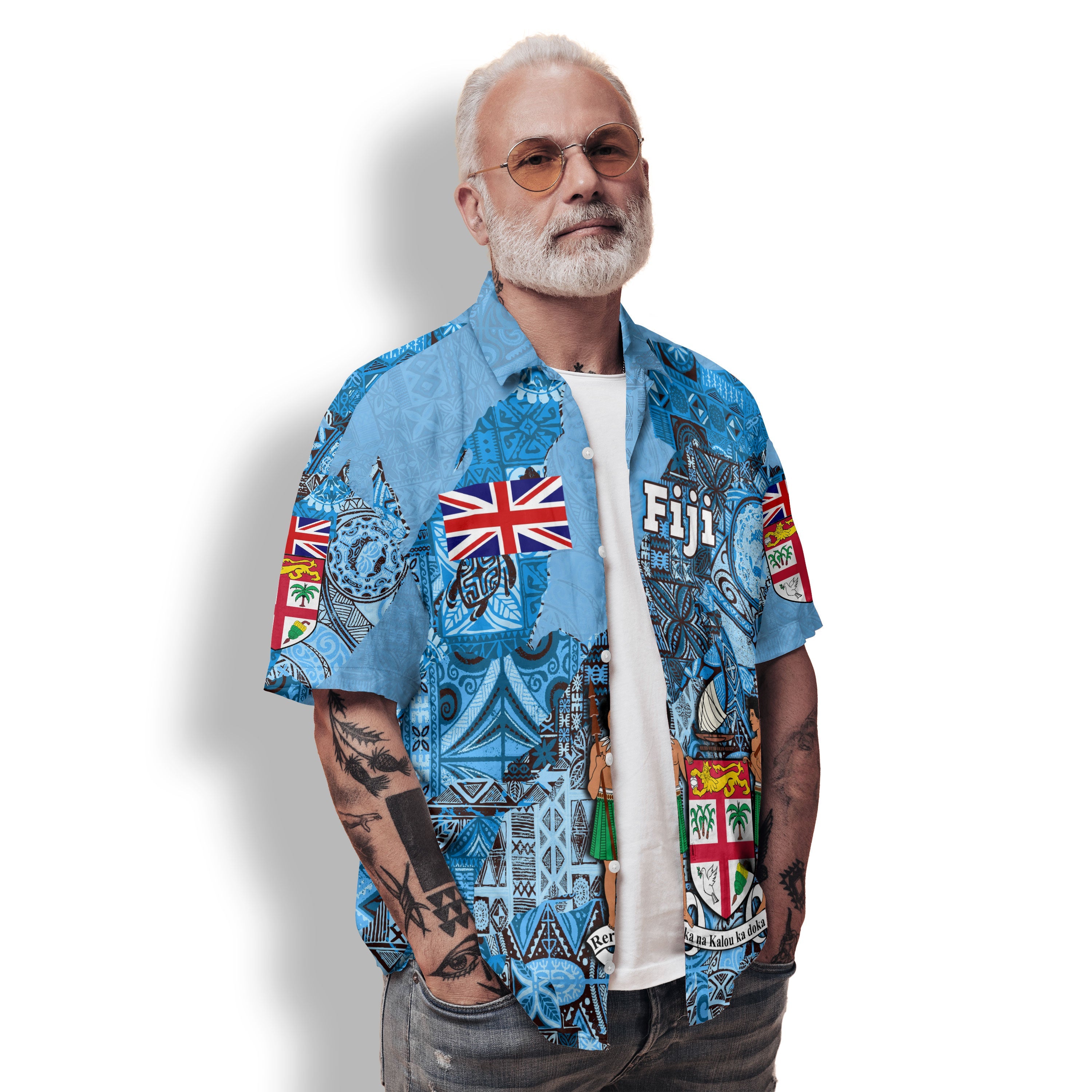 Fiji Flag & Coat Of Arms Hawaiian Shirt