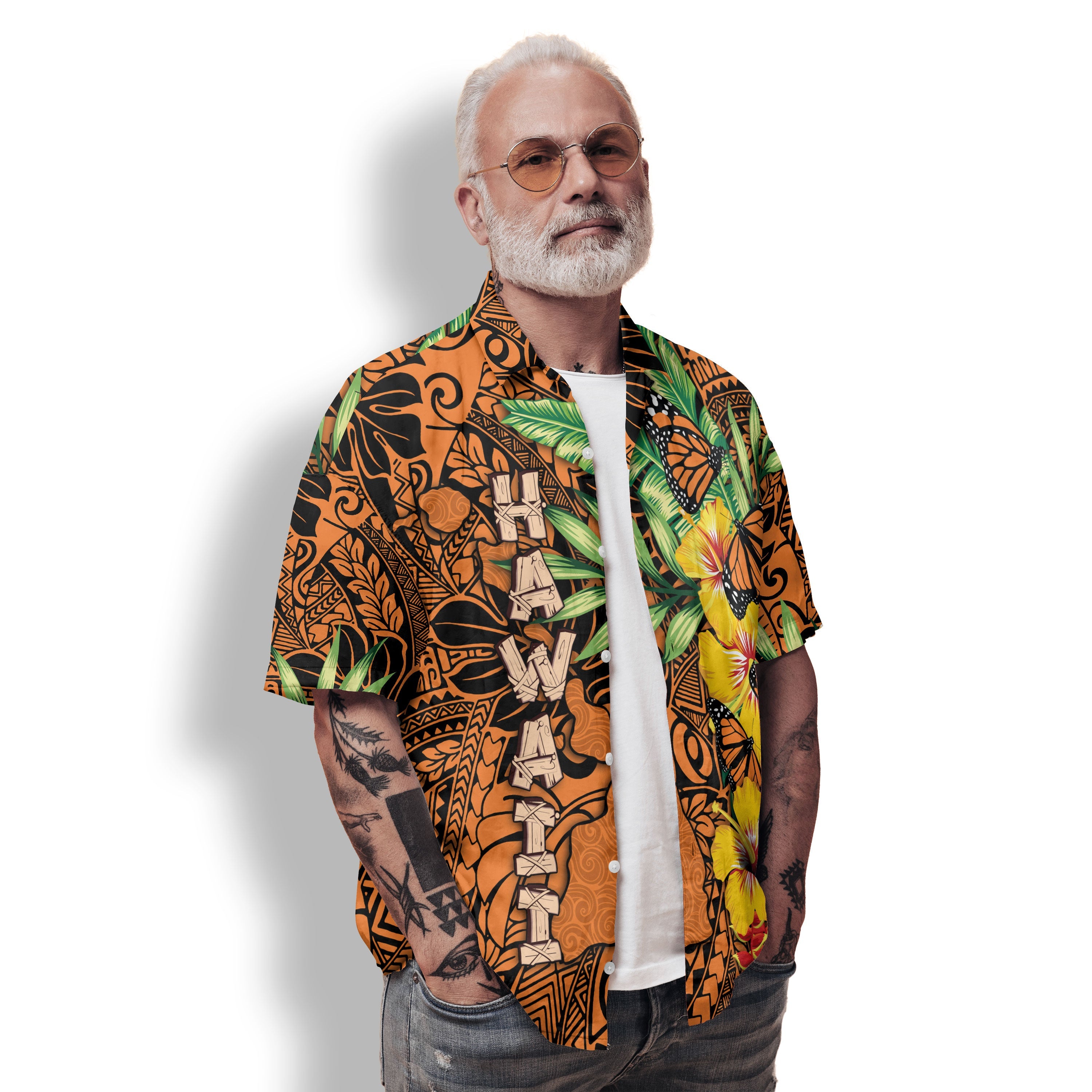 Hawaii Hawaiian Shirt Kamehameha Butterfly Tropical Style