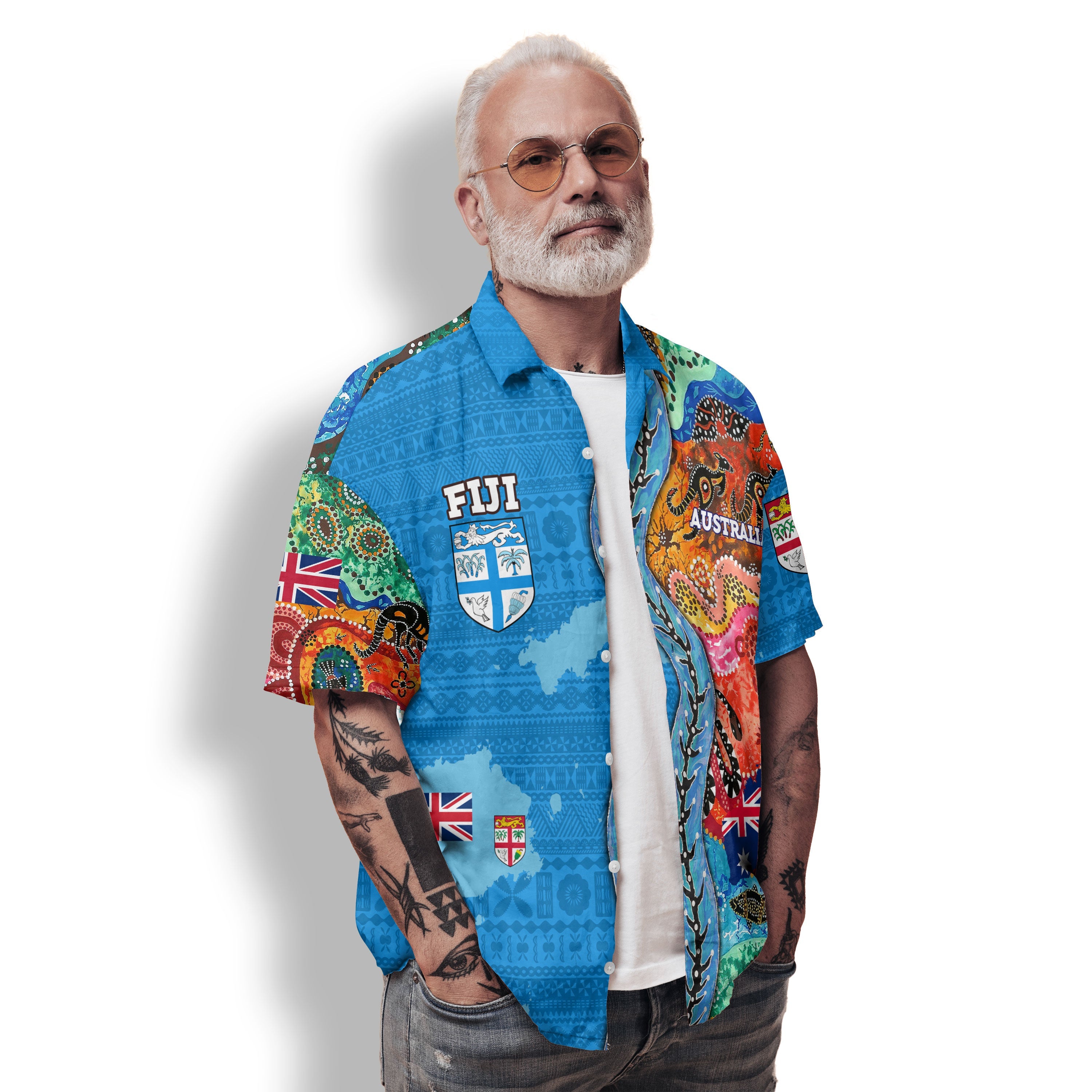 Custom Fiji Tapa & Australia Aboriginal Hawaiian Shirt