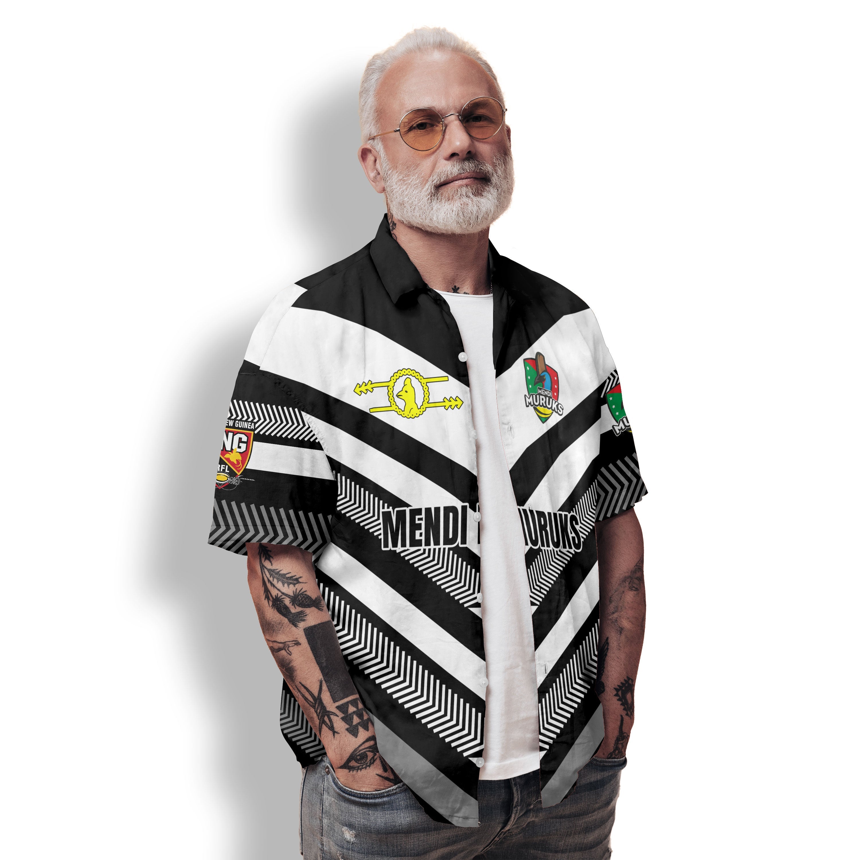 Custom Mendi Muruks Hawaiian Shirt Papua New Guinea Rugby Black & White Style