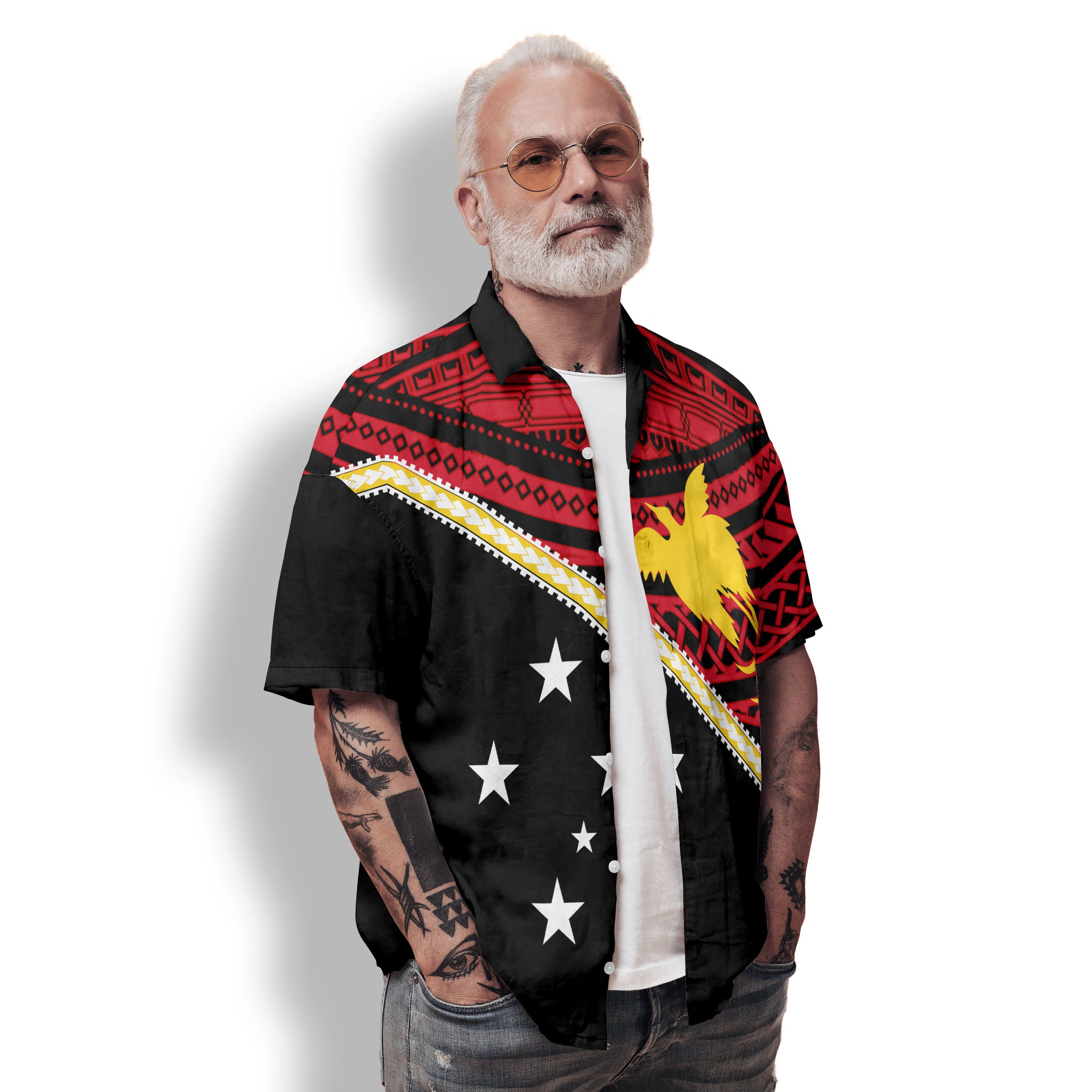 Papua New Guinea Hawaiian Shirt Polynesian Flag Style