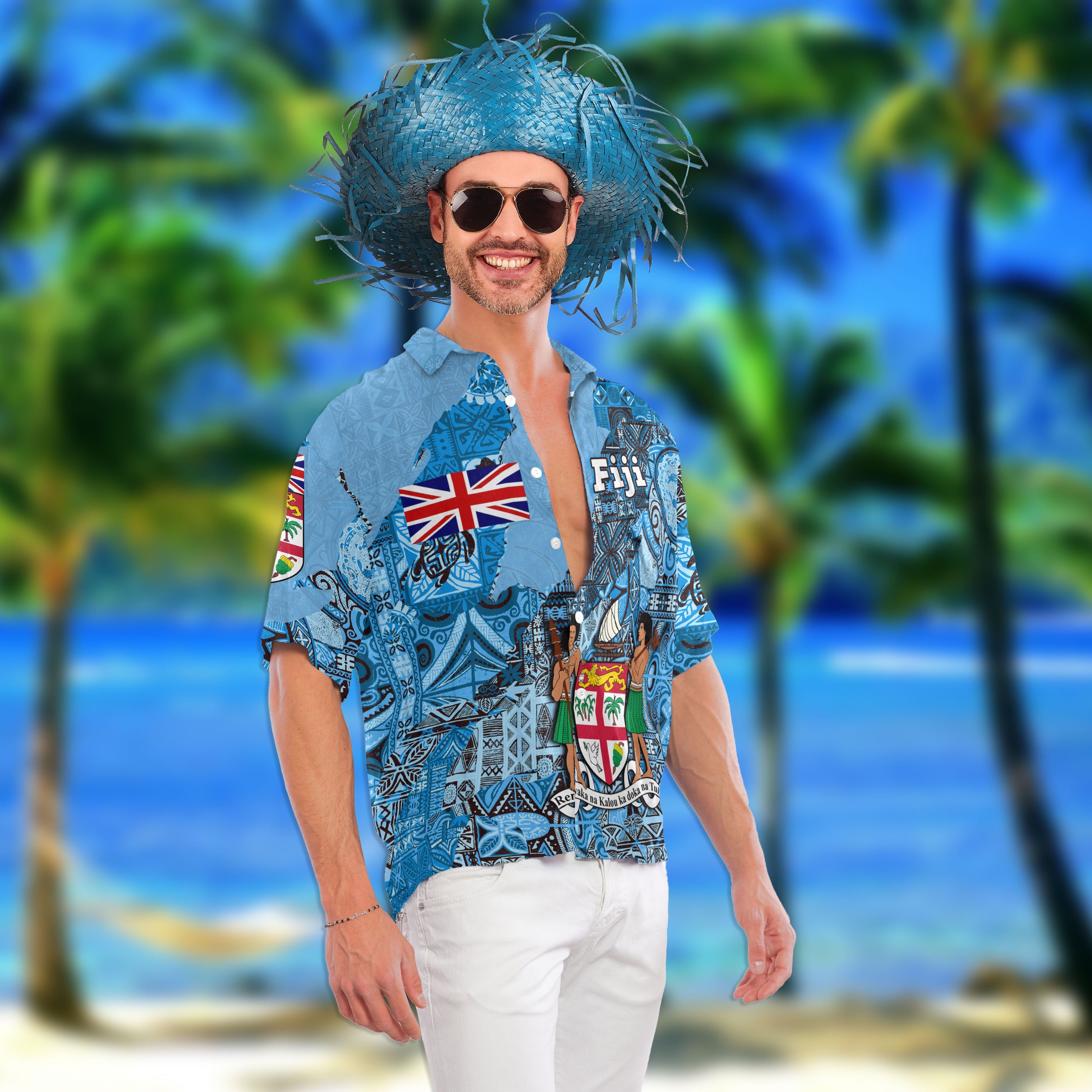 Fiji Flag & Coat Of Arms Hawaiian Shirt