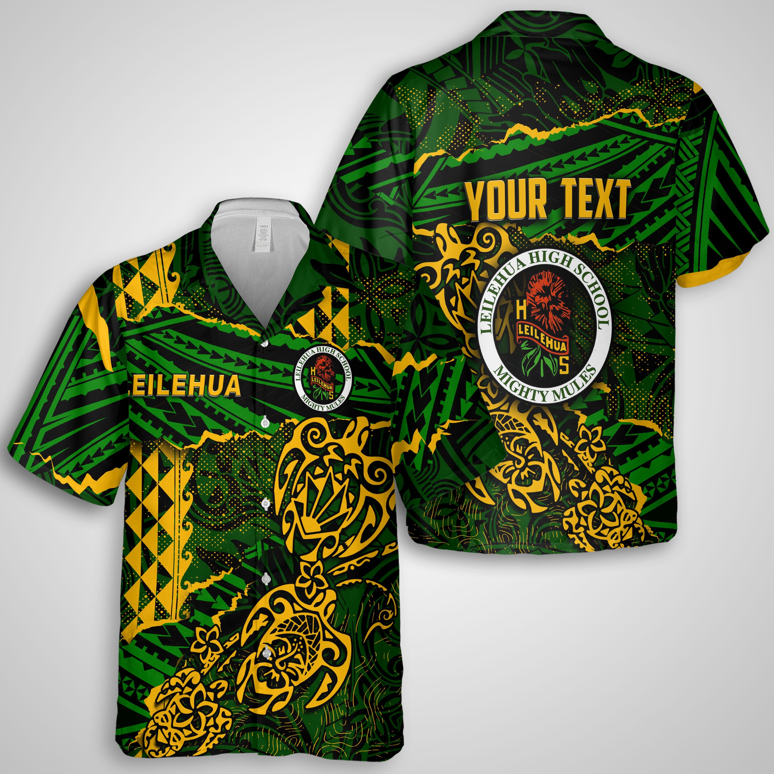 Hawaii Leilehua High School Custom Hawaiian Shirt Polynesian Turtle Style