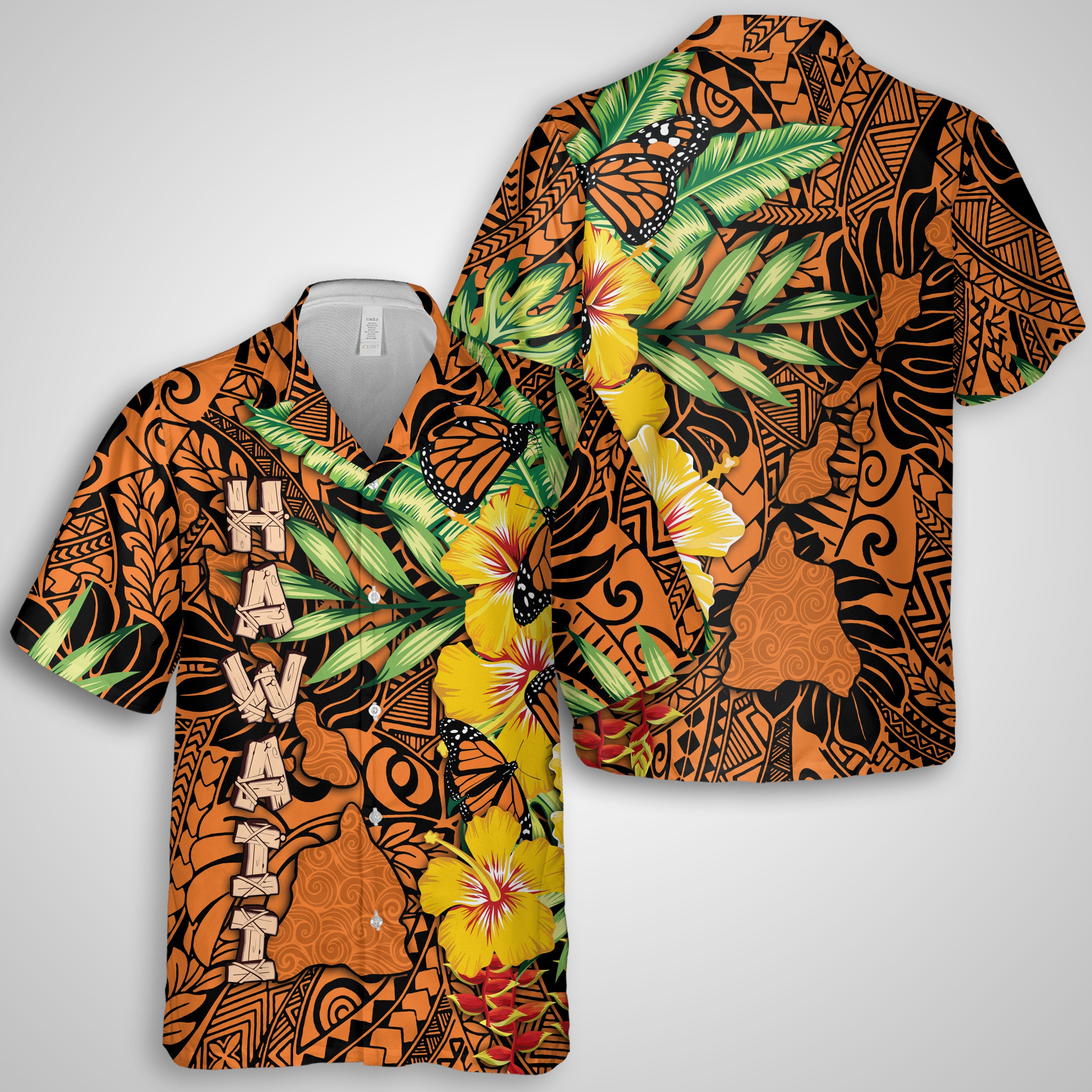 Hawaii Hawaiian Shirt Kamehameha Butterfly Tropical Style