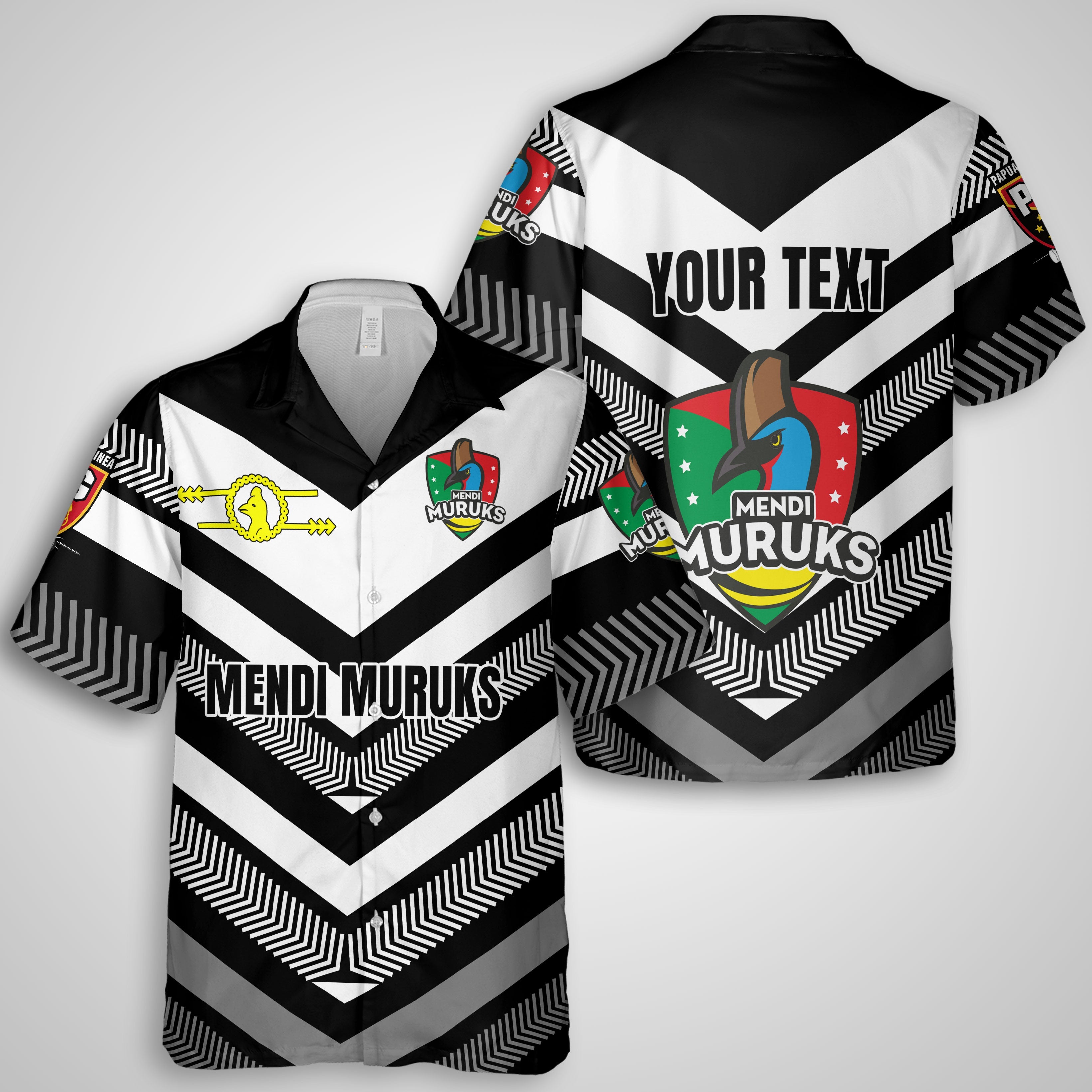 Custom Mendi Muruks Hawaiian Shirt Papua New Guinea Rugby Black & White Style