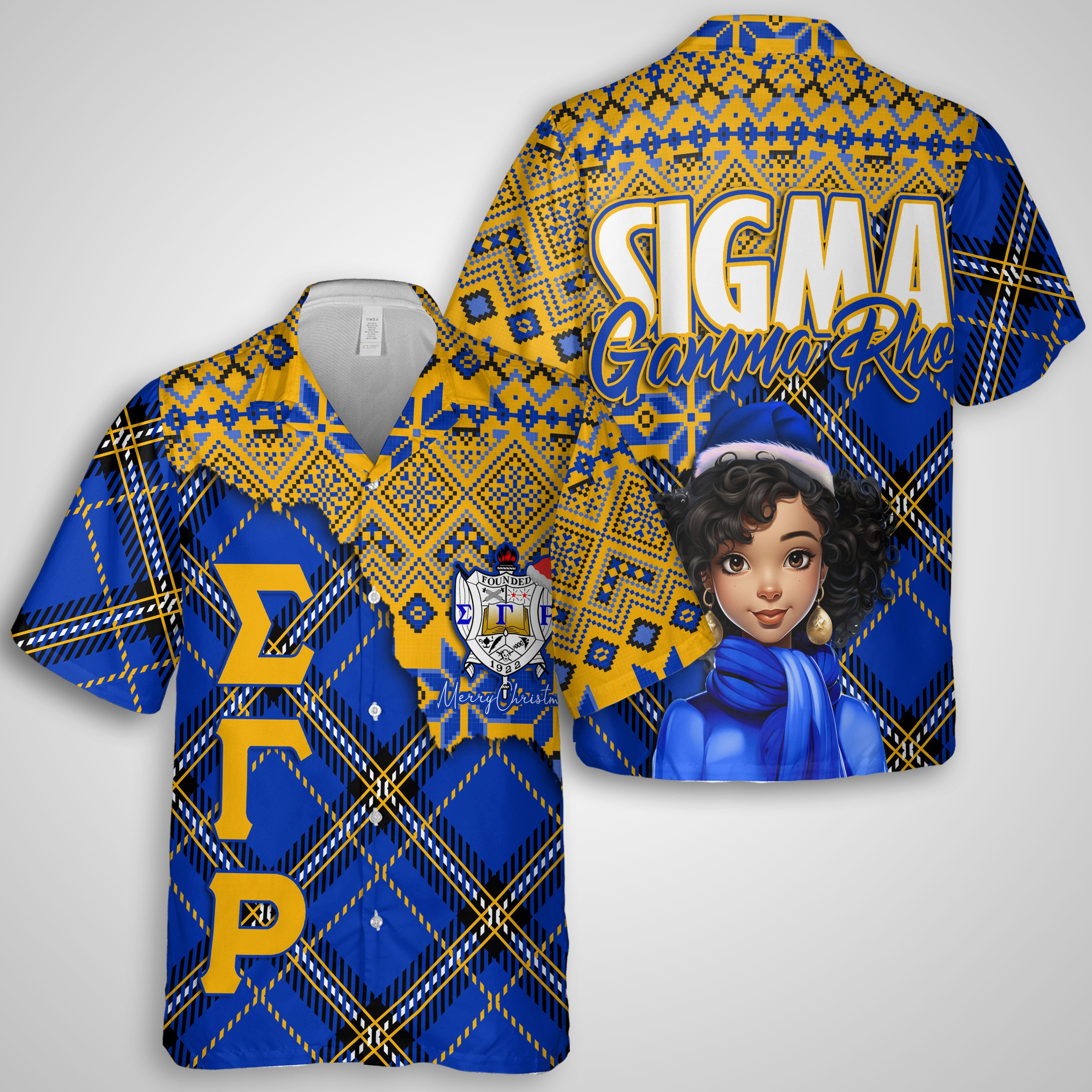 Sorority Hawaiian Shirt - Christmas Sigma Gamma Rho Girl Hawaiian Shirt Plaid Background Style