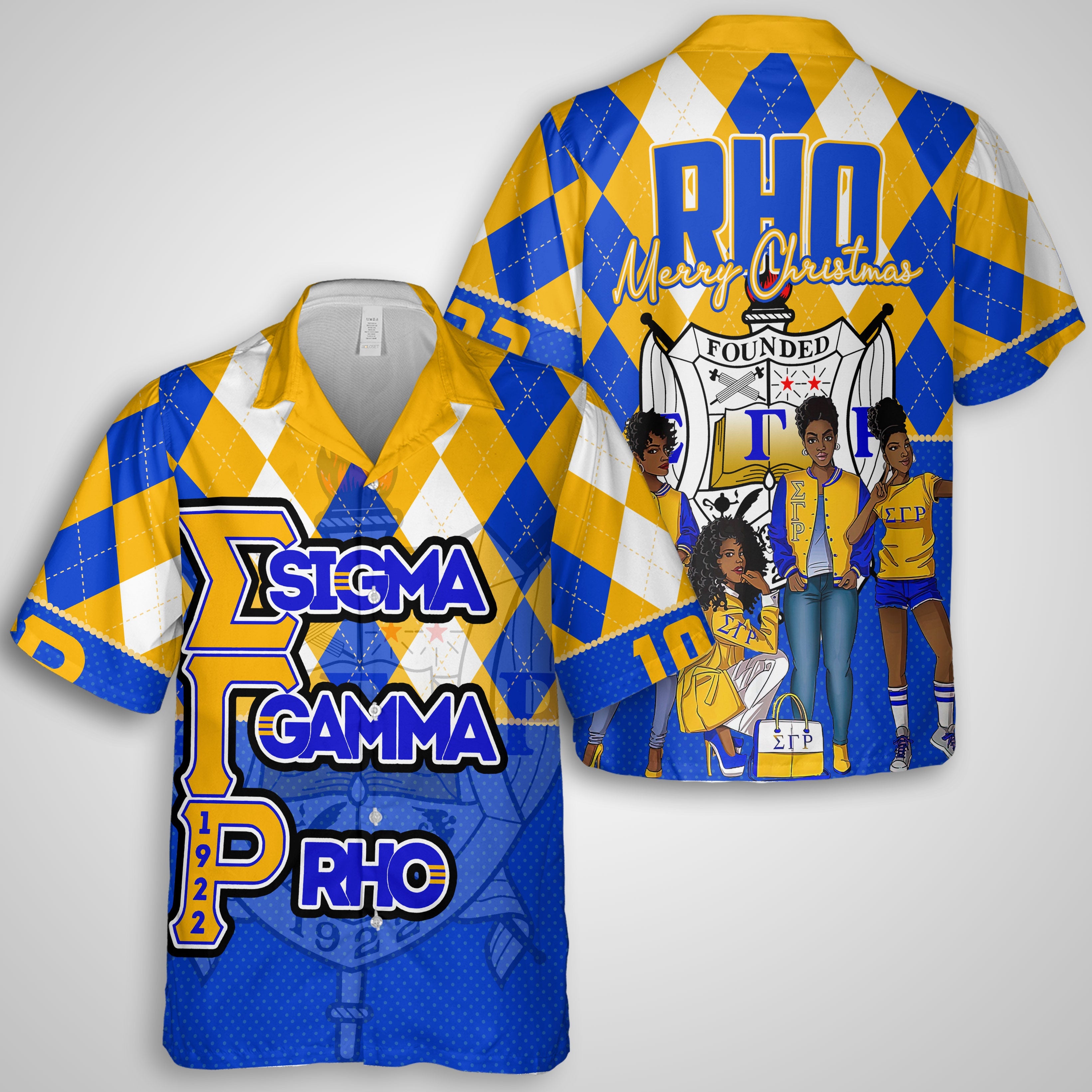 Sorority Hawaiian Shirt - Christmas Sigma Gamma Rho Girl Hawaiian Shirt Rhombus Pattern Style