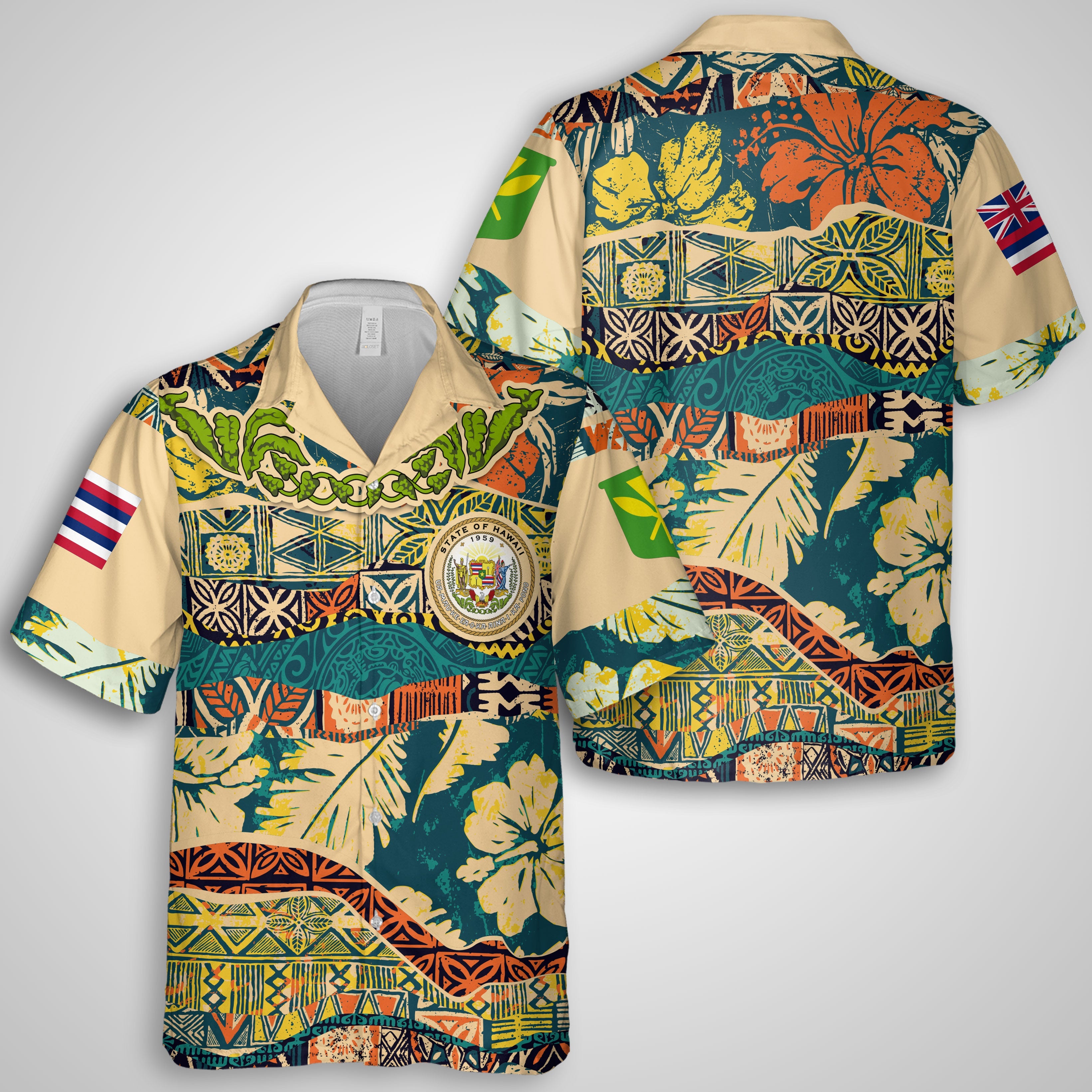 Hawaii Flag Hawaiian Shirt Coat Of Arm Style