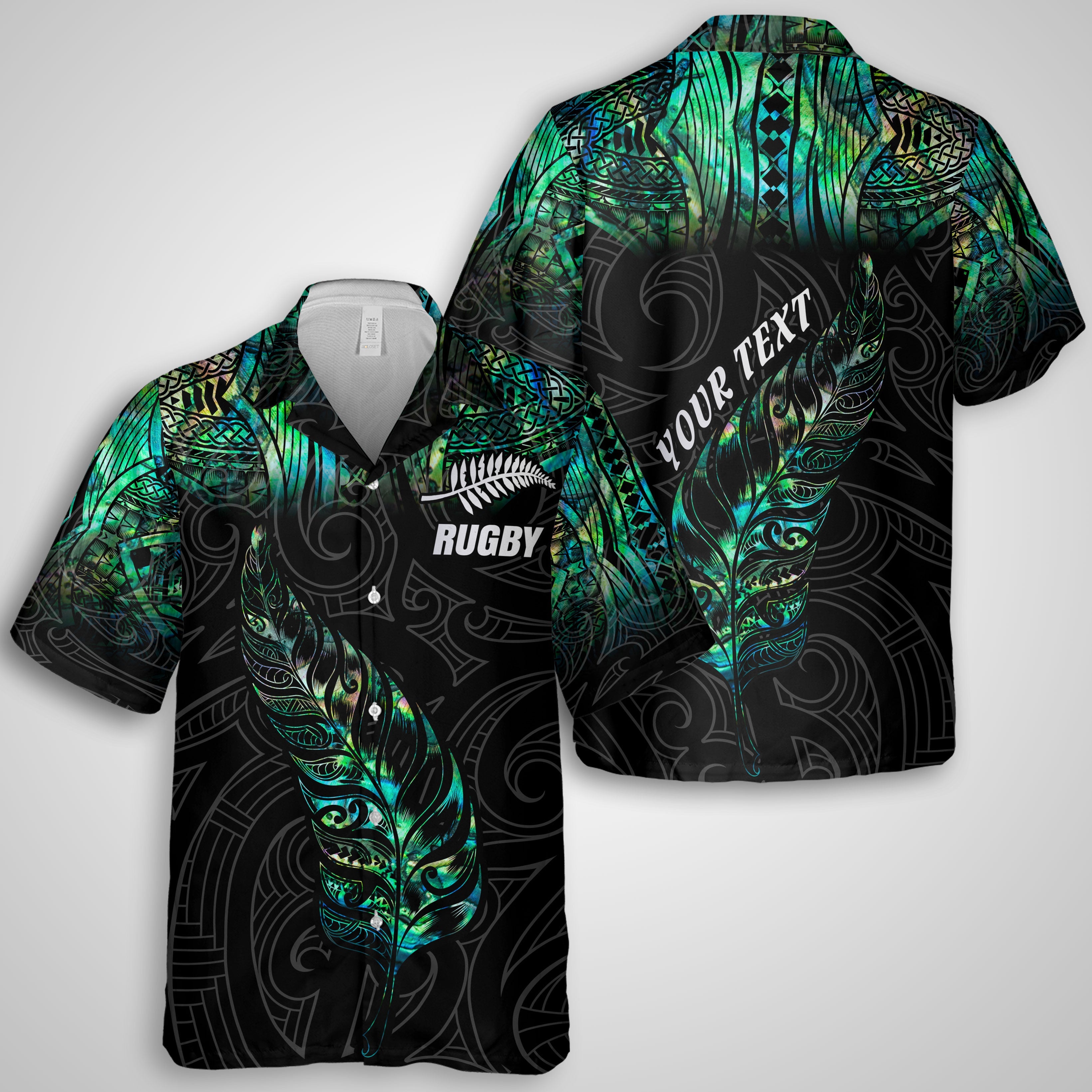 Custom New Zealand Rugby Hawaiian Shirt Maori mix Paua Shell Rugby Silver Fern Aotearoa - LH1