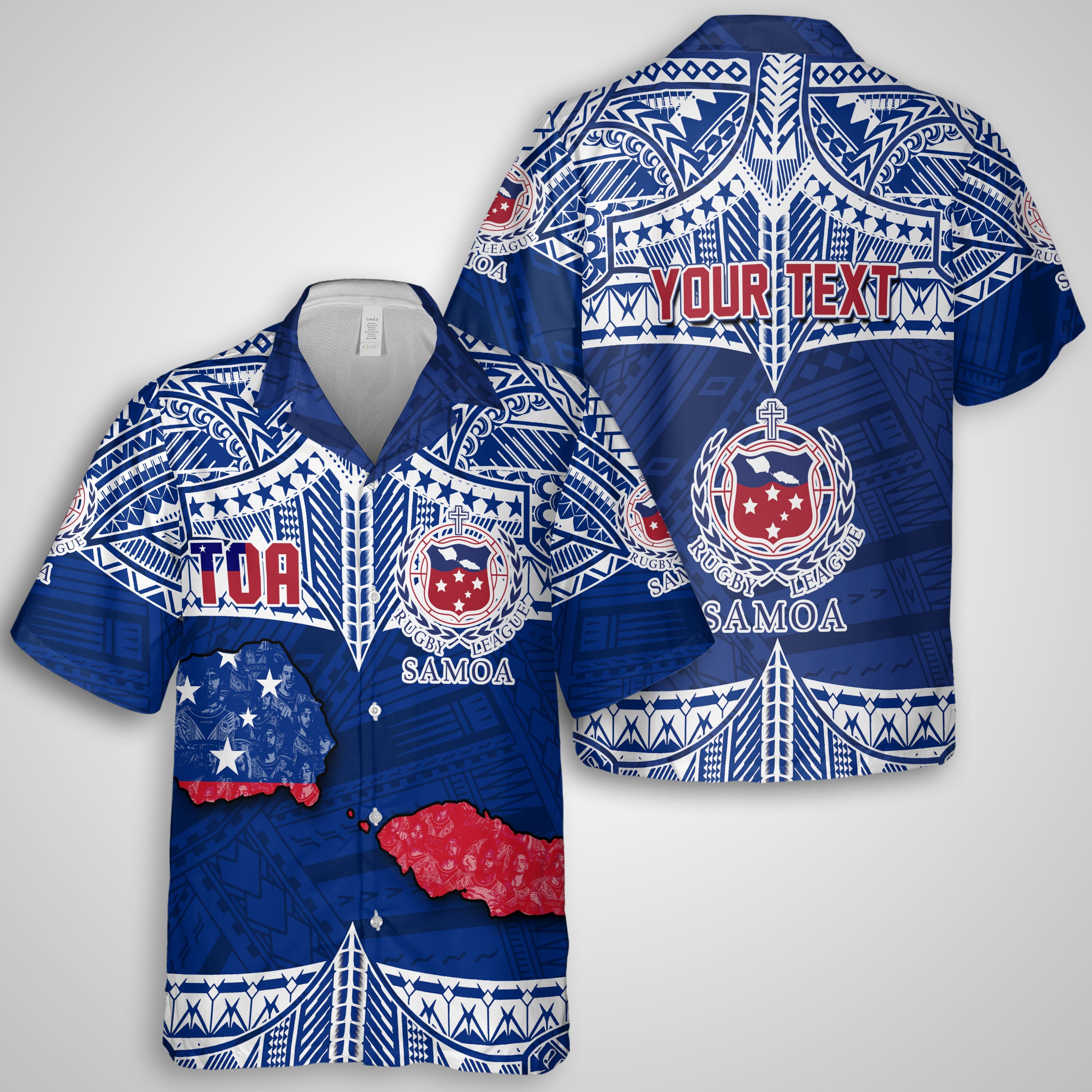 Custom Samoa TOA Rugby Hawaiian Shirt Map Style