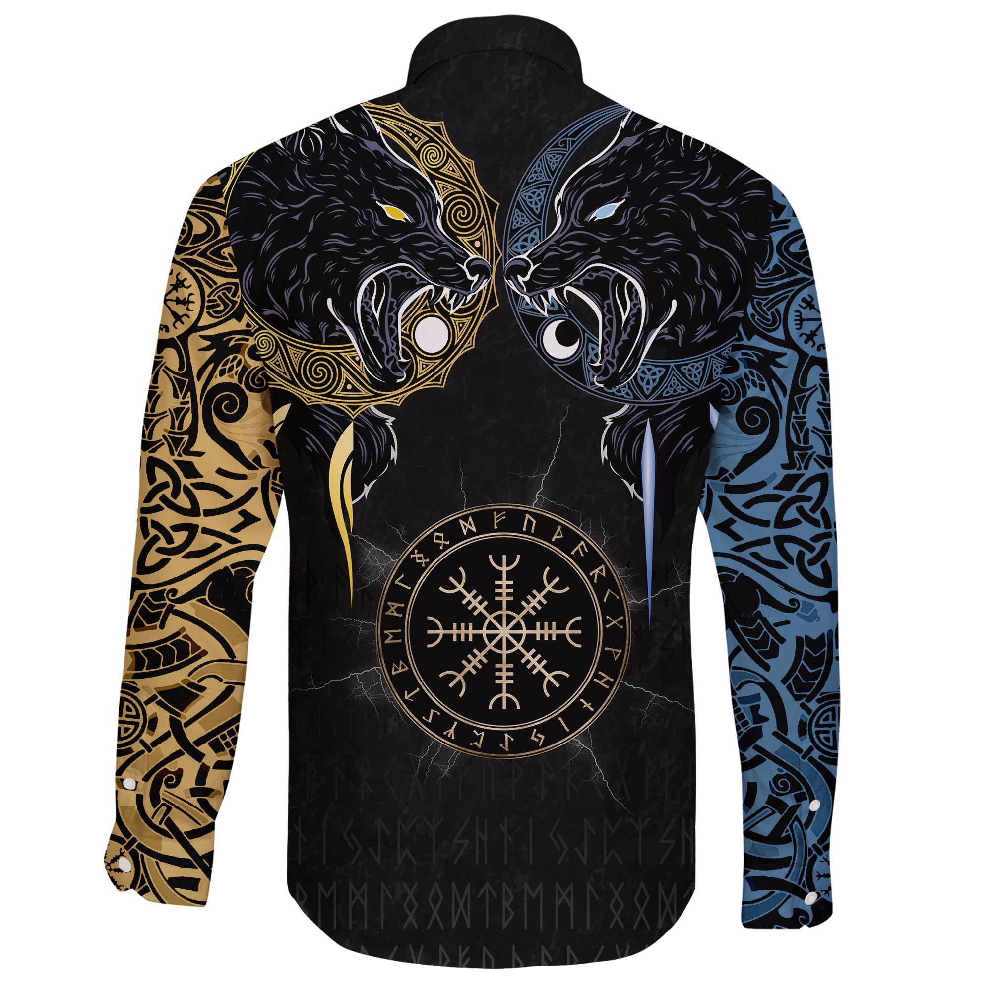 Viking Long Sleeve Button Shirt Hati And Skoll Tattoo Style