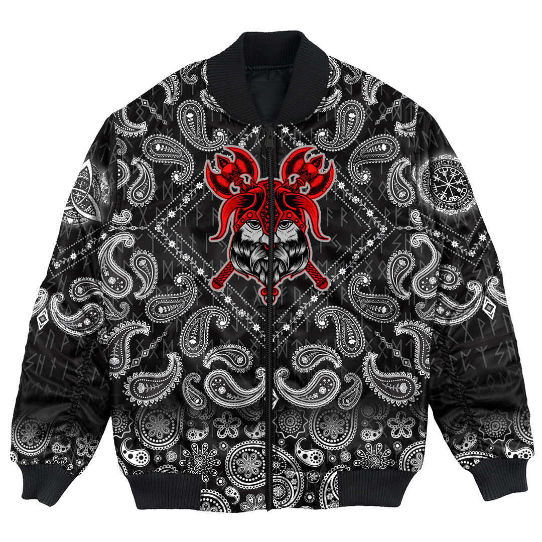 Viking Bomber Jacket Head On Black with Bandana Paisley Style