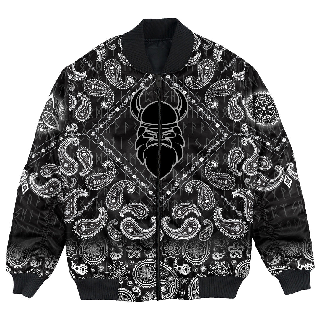 Viking Bomber Jacket Head On White with Bandana Paisley Style