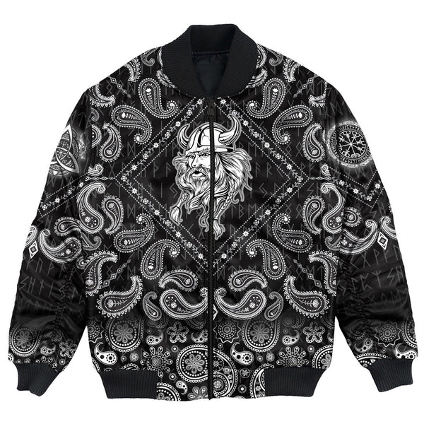 Viking Bomber Jacket Head Viking with Bandana Paisley Style