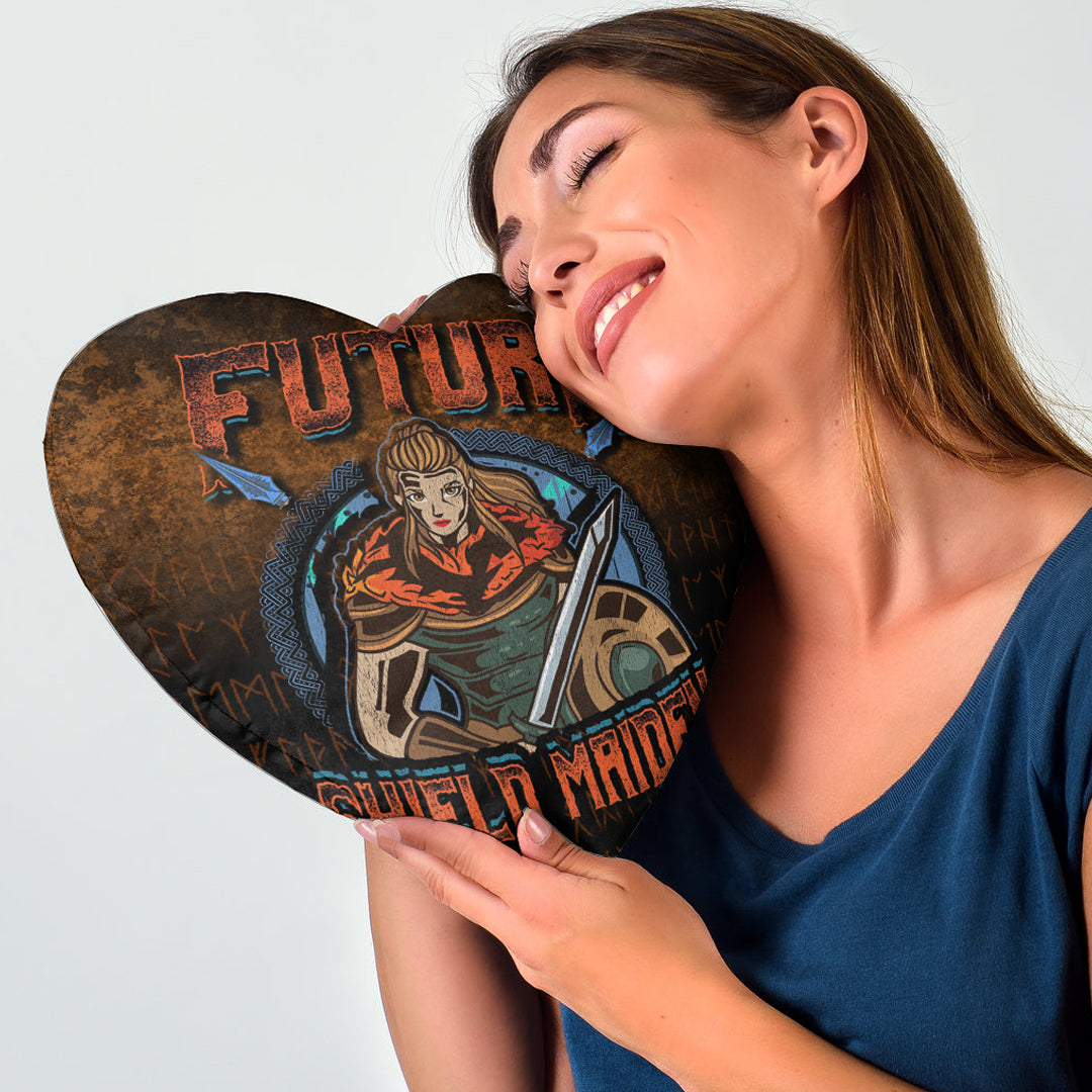 Viking Heart Shaped Pillow Future Shield Maiden Style Ver02