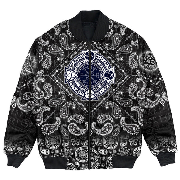 Viking Bomber Jacket Helm Of Awe Celtic Trinity Knot with Bandana Paisley Style