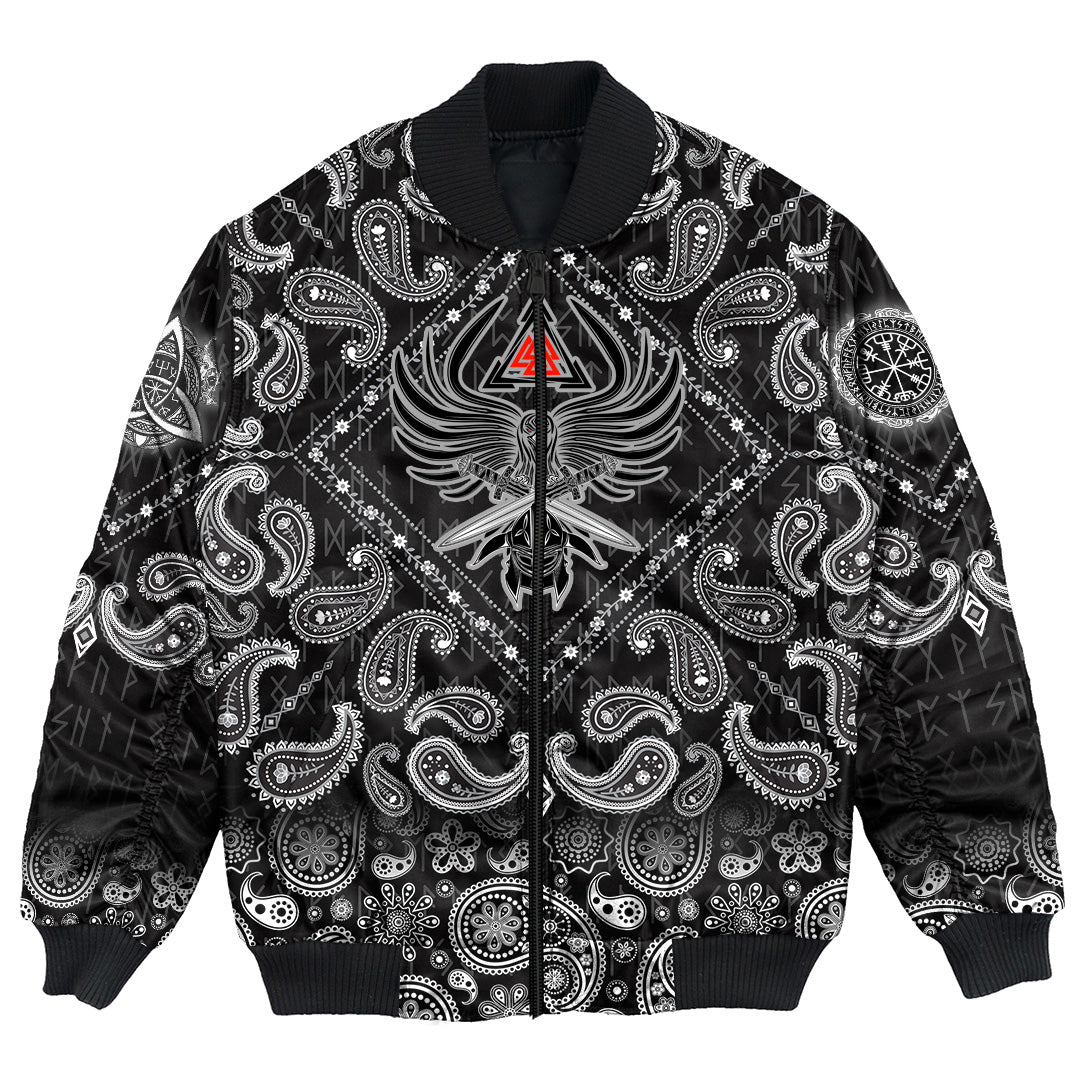 Viking Bomber Jacket Helmet Of The And Two Swords Valknut with Bandana Paisley Style