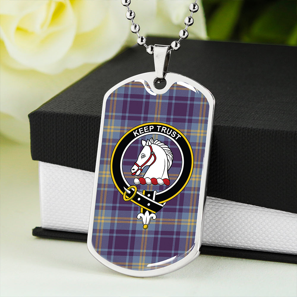 Hepburn #2 Weathered Clan Badge Classic Tartan Dog Tag Necklace