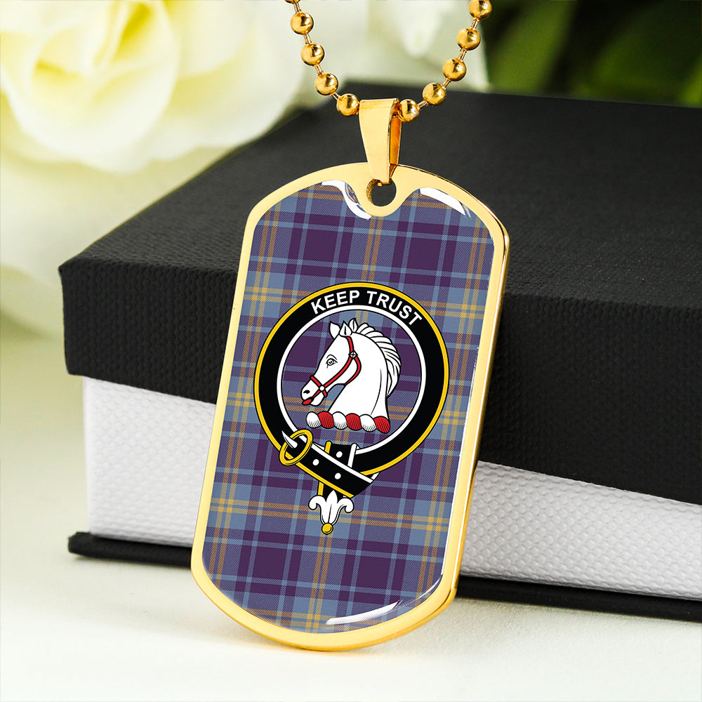 Hepburn #2 Weathered Clan Badge Classic Tartan Dog Tag Necklace