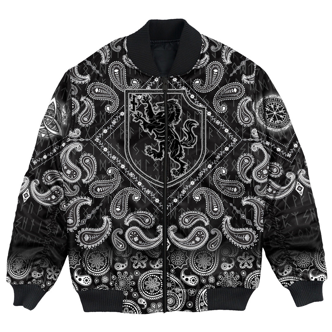 Viking Bomber Jacket Heraldic Shield With Werewolf And Rune Wolfsangel with Bandana Paisley Style