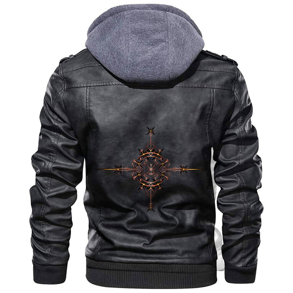Viking Heraldic Lions With Sword Compass Ancient Leather Jacket