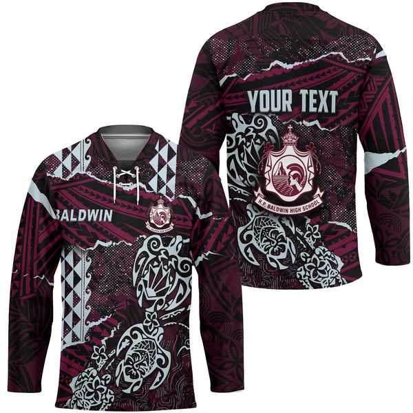 Hawaii Baldwin High School Custom Hockey Jersey Polynesian Turtle Style