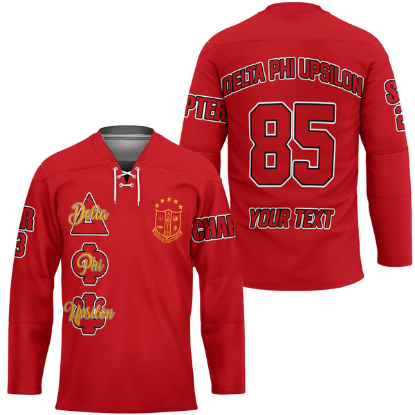 Fraternity Hockey Jersey - Personalized Delta Phi Upsilon Hockey Jersey Original Red Style