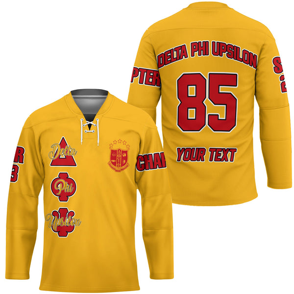 Fraternity Hockey Jersey - Personalized Delta Phi Upsilon Hockey Jersey Original Yellow Style