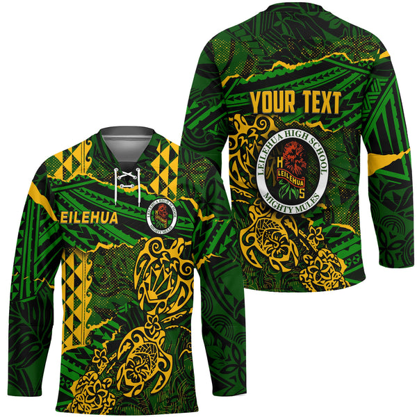 Hawaii Leilehua High School Custom Hockey Jersey Polynesian Turtle Style