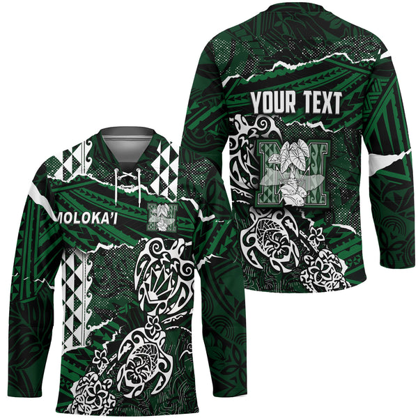 Hawaii Molokai High School Custom Hockey Jersey Polynesian Turtle Style