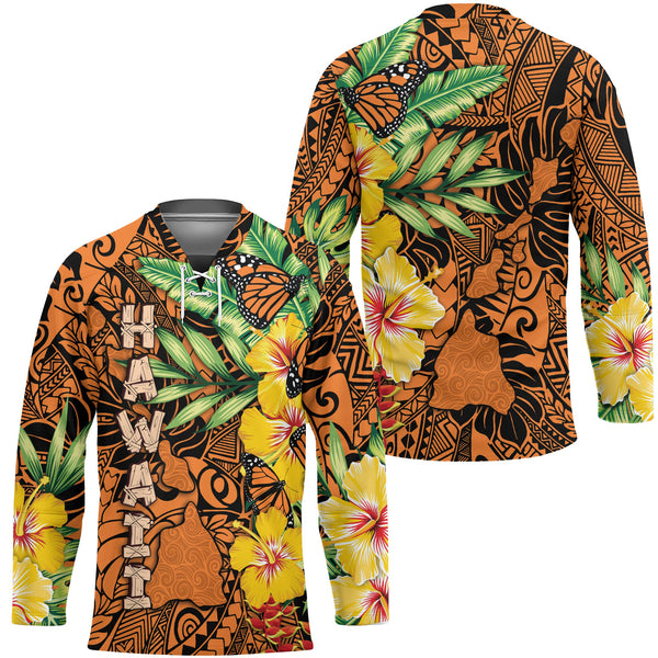 Hawaii Hockey Jersey Kamehameha Butterfly Tropical Style