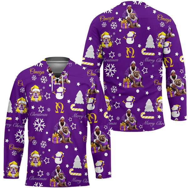 Fraternity Hockey Jersey - OPP Christmas Hockey Jersey Bulldog Purple Pattern Style