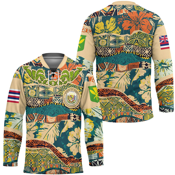 Hawaii Flag Hockey Jersey Coat Of Arm Style