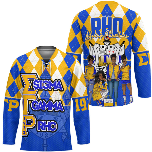 Sorority Hockey Jersey - Christmas Sigma Gamma Rho Girl Hockey Jersey Rhombus Pattern Style