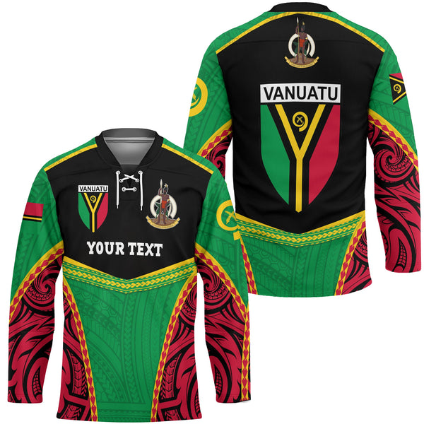 Custom Vanuatu Flag & Coat Of Arms Hockey Jersey Black Style