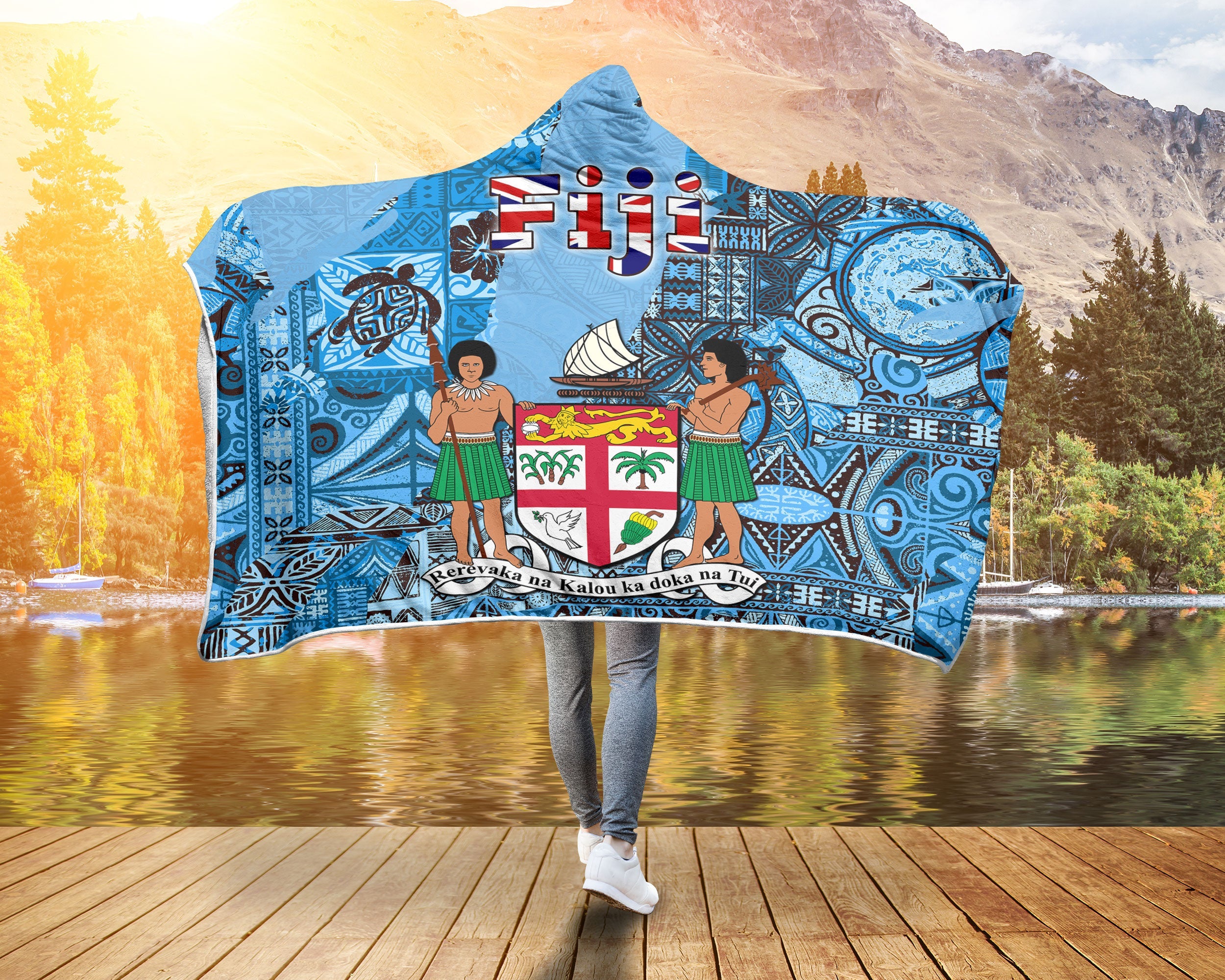 Fiji Flag & Coat Of Arms Hooded Blanket