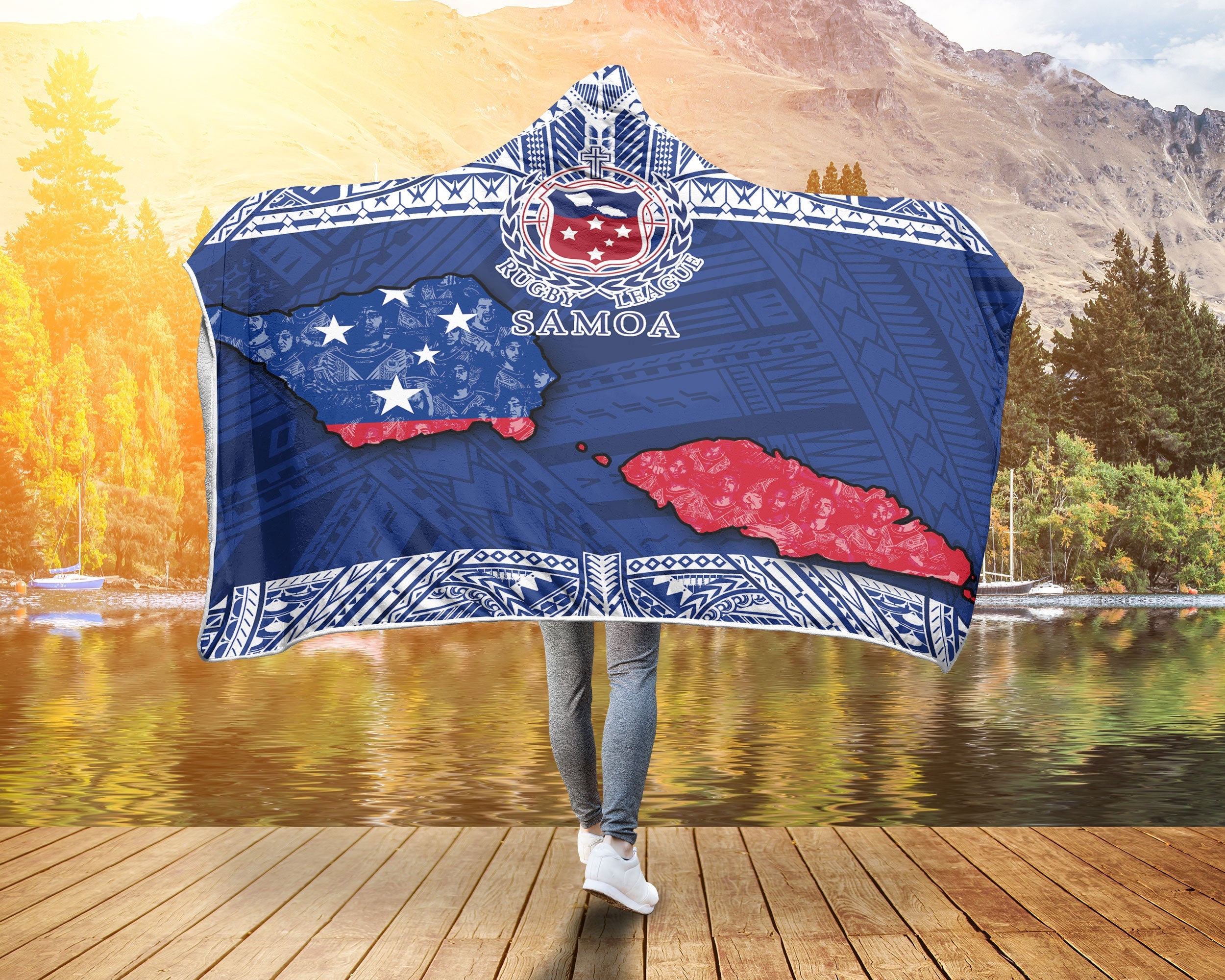 Samoa TOA Rugby Hooded Blanket Map Style