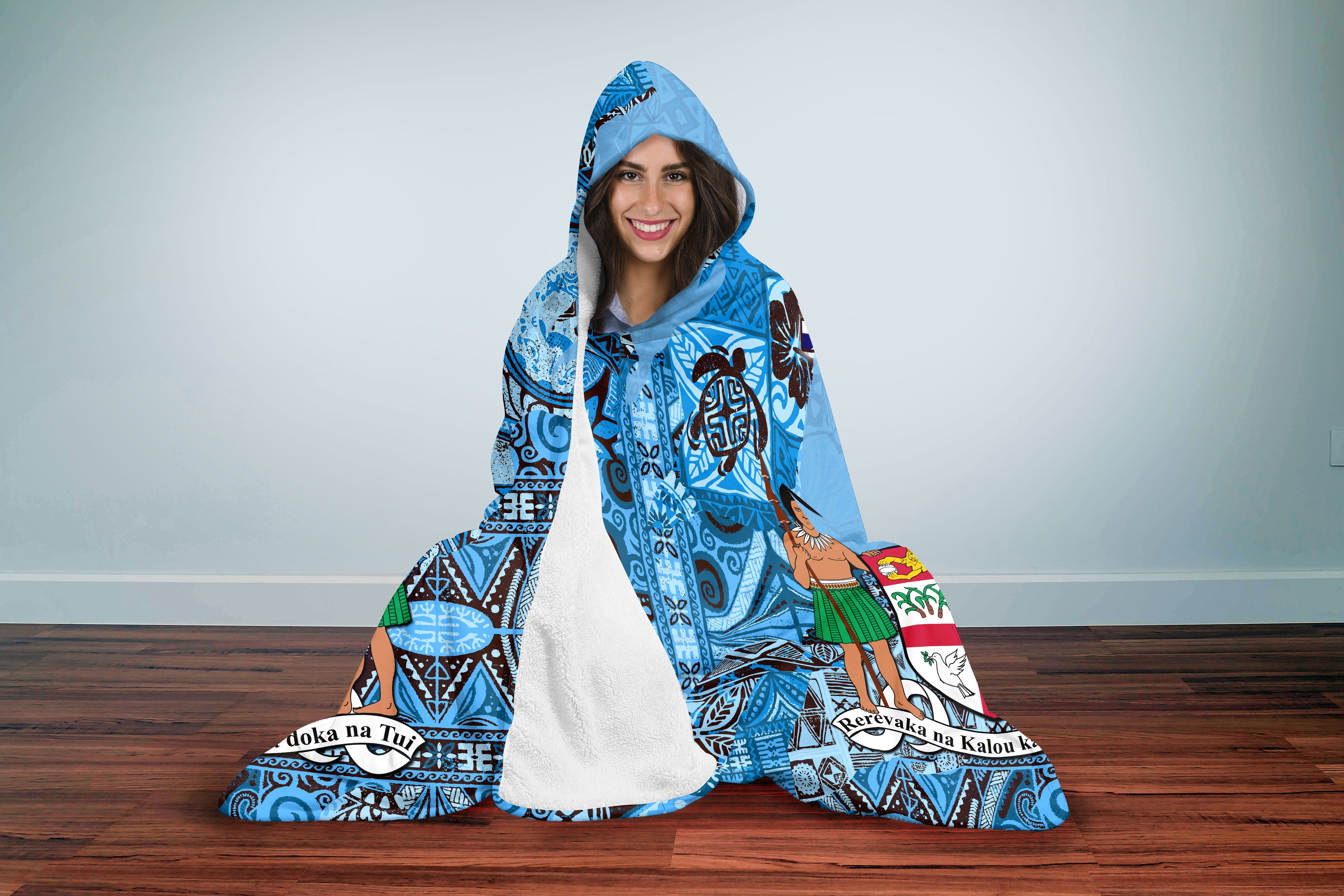 Fiji Flag & Coat Of Arms Hooded Blanket