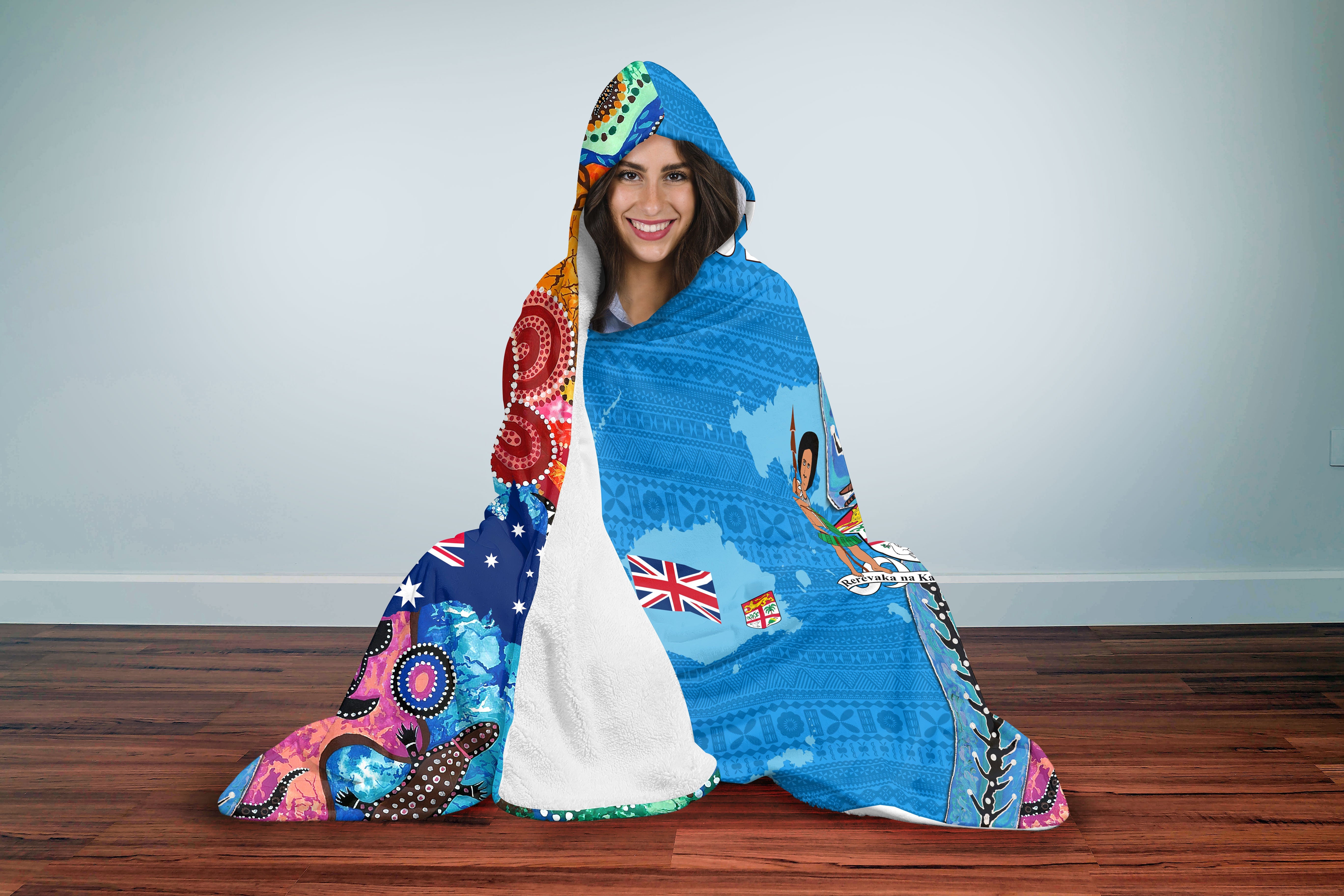 Fiji Tapa & Australia Aboriginal Hooded Blanket