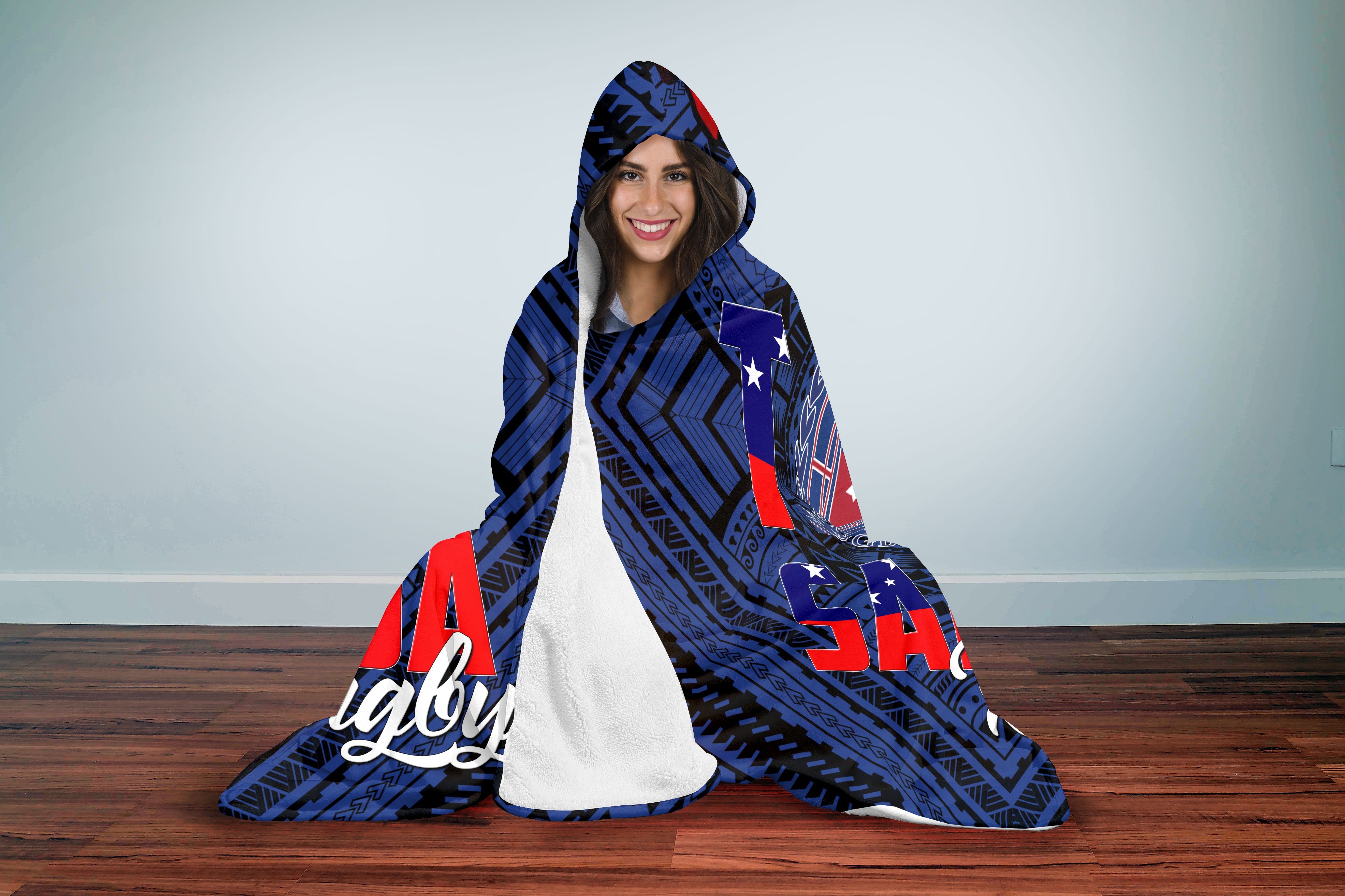 Polynesian Samoa Hooded Blanket Toa Samoa Rugby Ula Fala Style