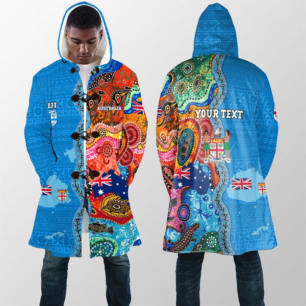 Custom Fiji Tapa & Australia Aboriginal Hooded Coat