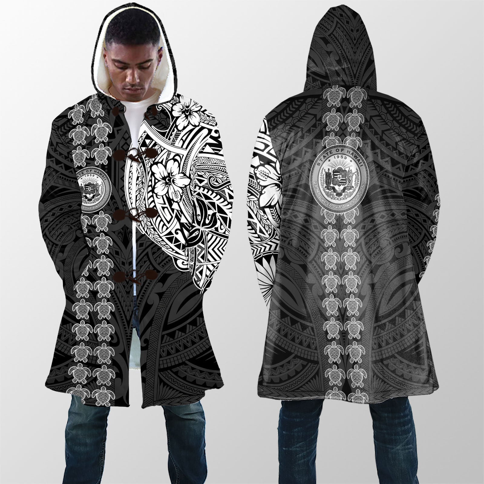 Hawaii Seal Polynesian Turtle Line Hooded Coat