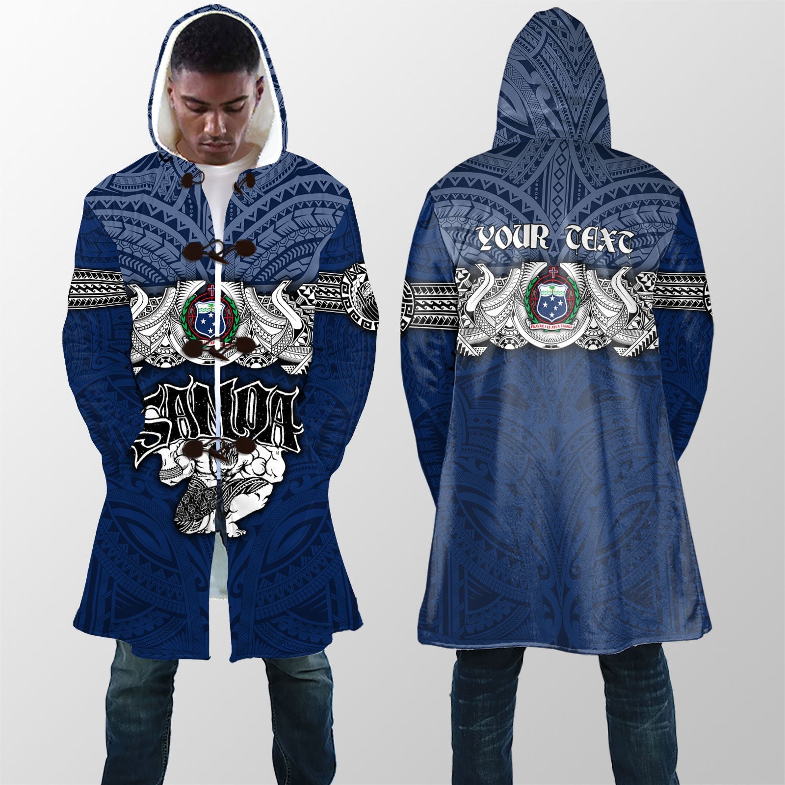 Custom Samoa Warrior Hooded Coat