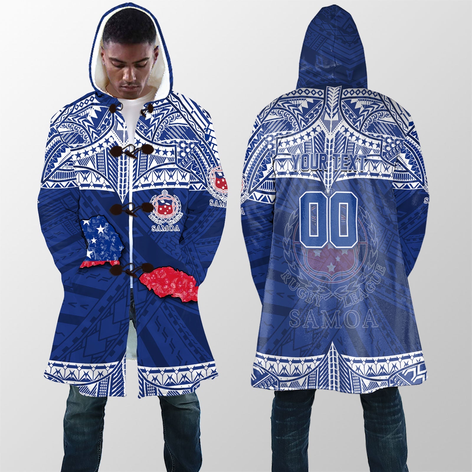 Custom Samoa TOA Rugby Hooded Coat Map Style