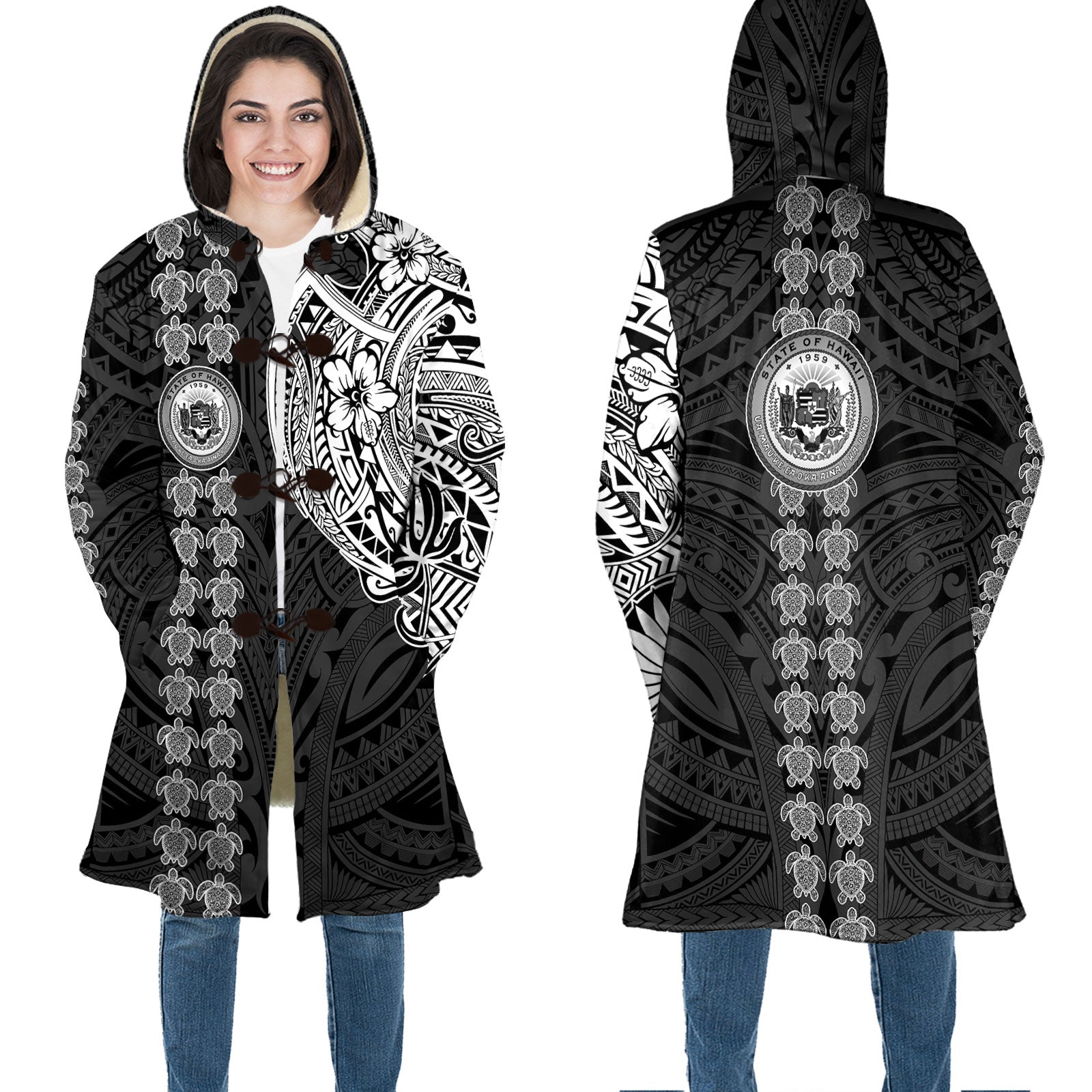 Hawaii Seal Polynesian Turtle Line Hooded Coat