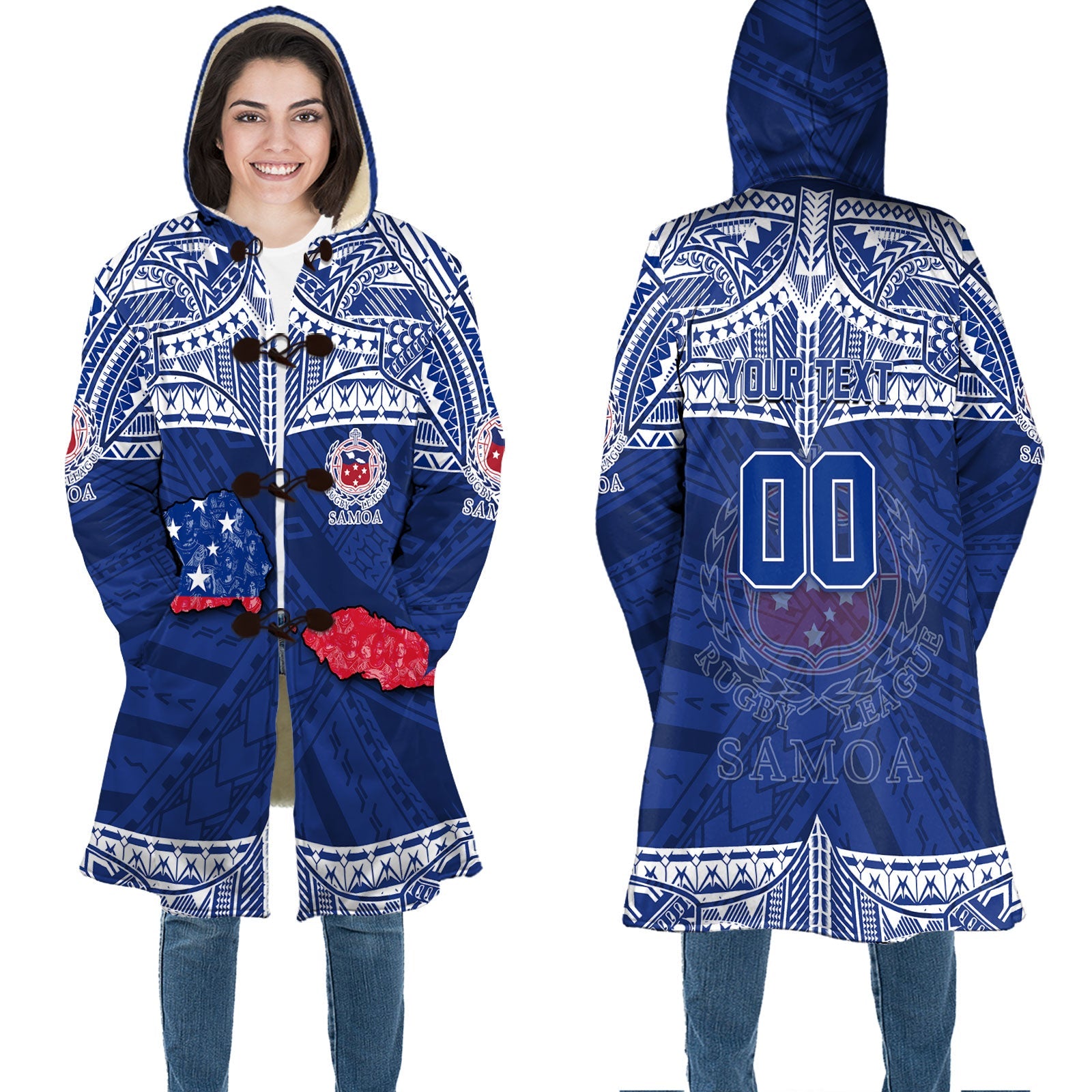 Custom Samoa TOA Rugby Hooded Coat Map Style