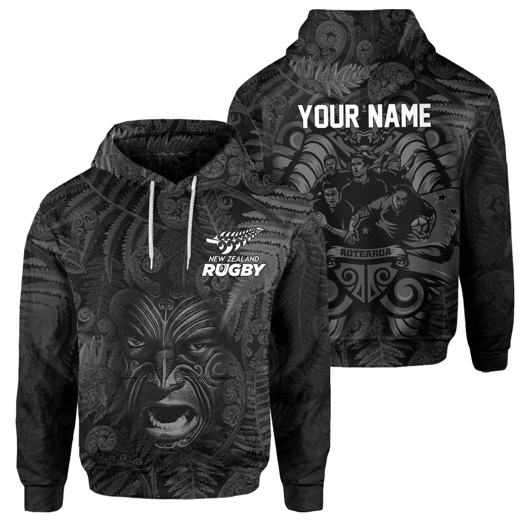 Custom New Zealand Rugby Hoodie Silver Fern & Maori Warrior Style